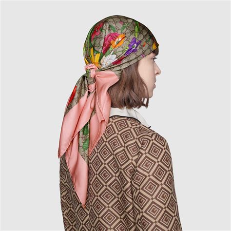 gucci floral and tassel-print silk-faille scarf|gg flora print silk scarf.